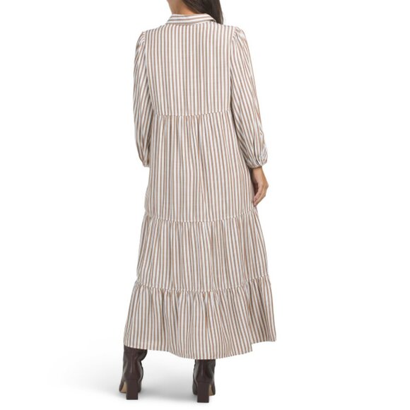 MAX STUDIO Ivory Three-quarter Sleeve Collared Maxi Shirt Dress - Picture 2 of 2